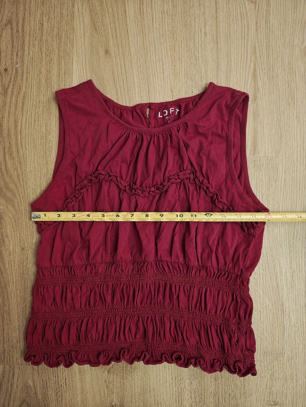 LOFT Ruffled Smocked Tank in Raspberry - Picture 3 of 6